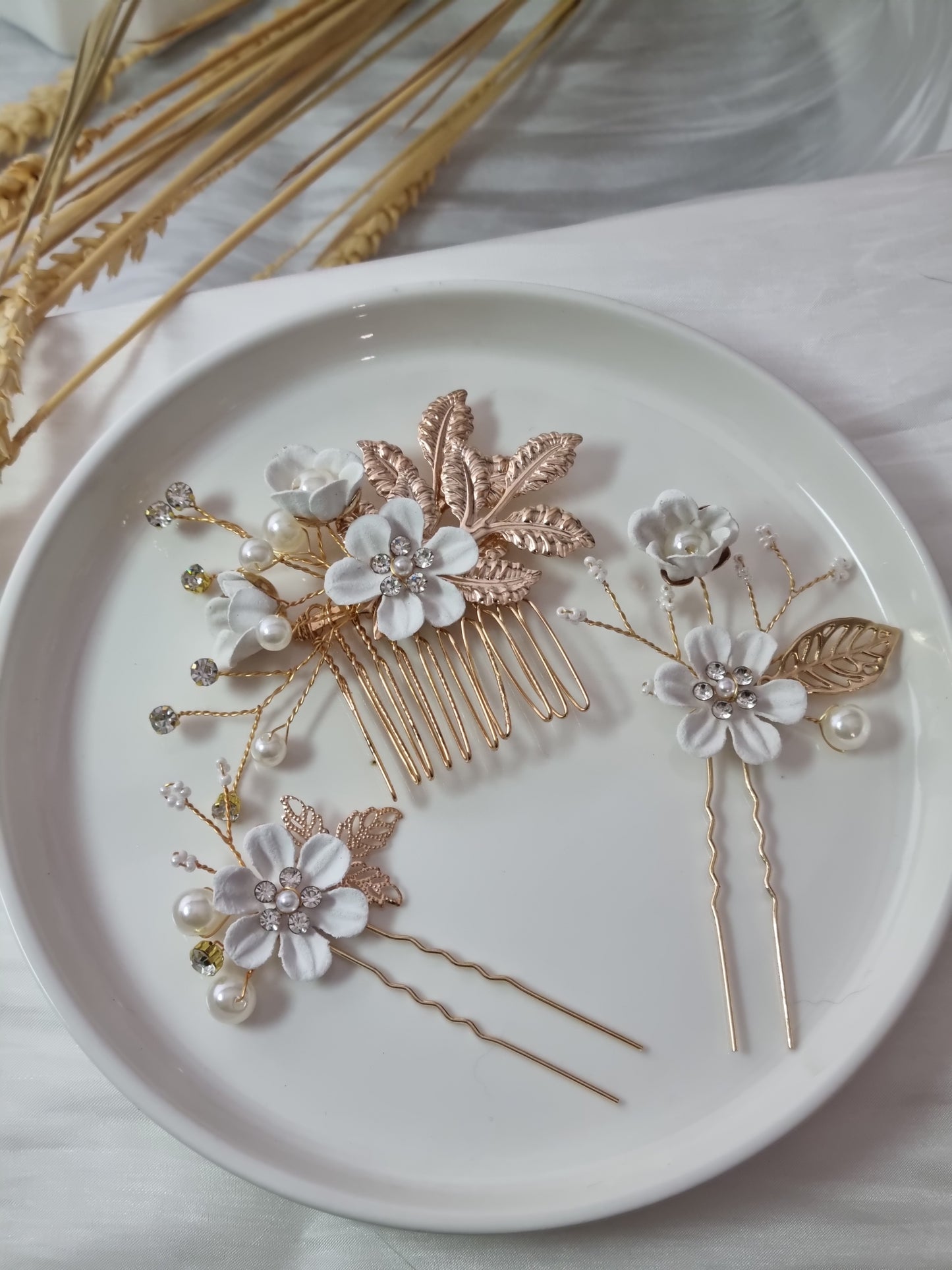 ALTHEA - Peigne fleur tissu & perle
