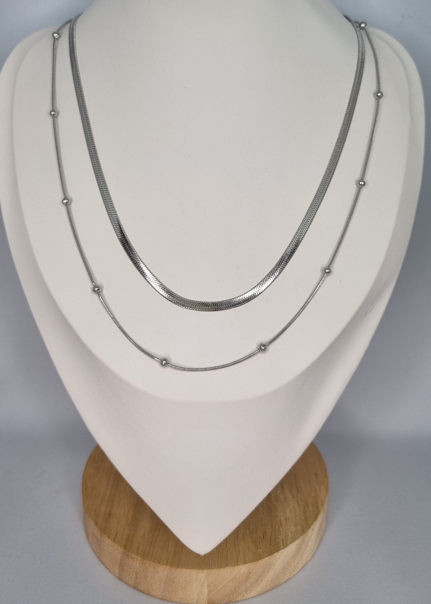 IMANE - Collier 2 rangs, maille miroir et serpent