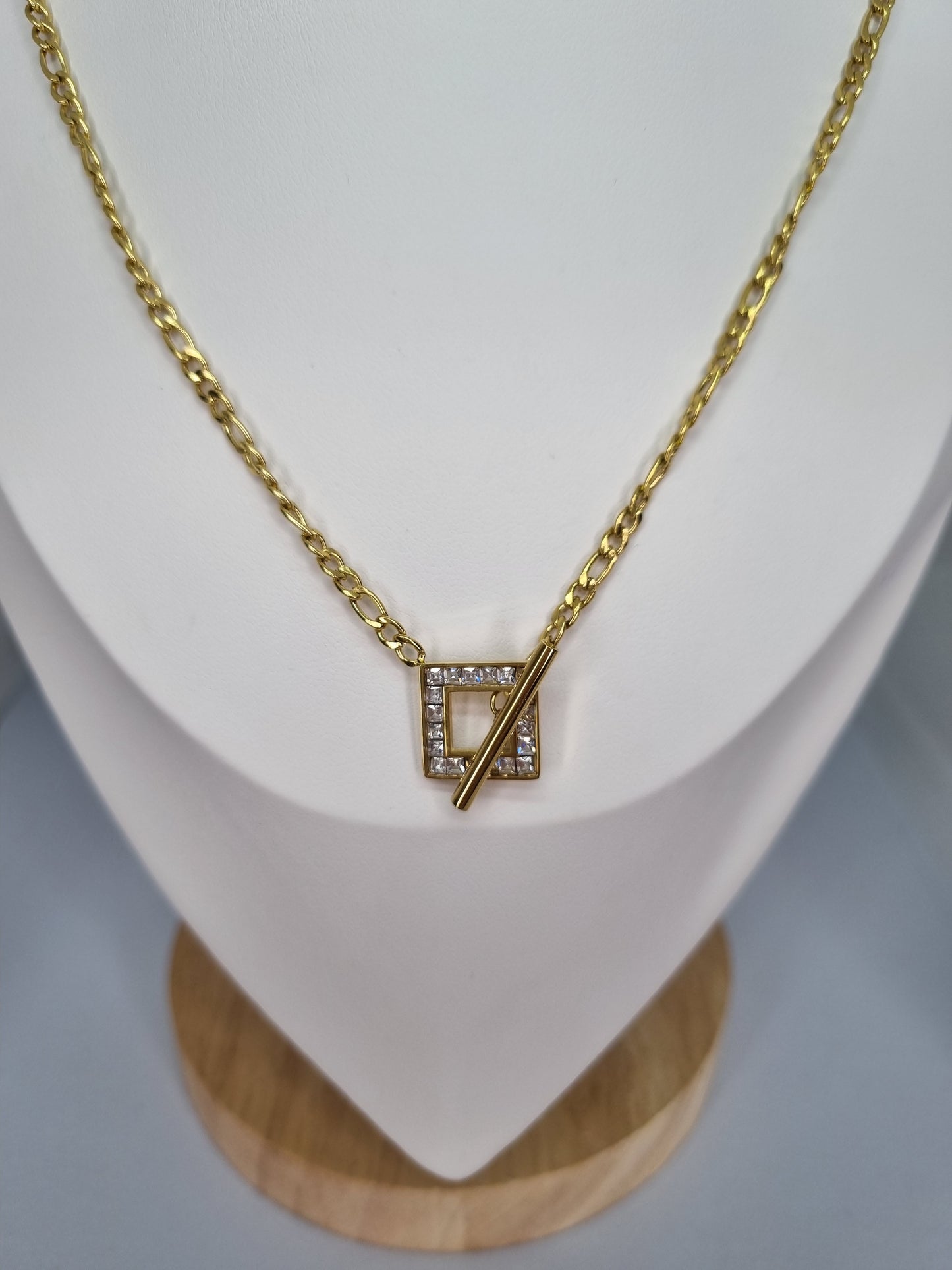 DUNE - Collier maille figaro, motif carré avec oxydes de zirconium