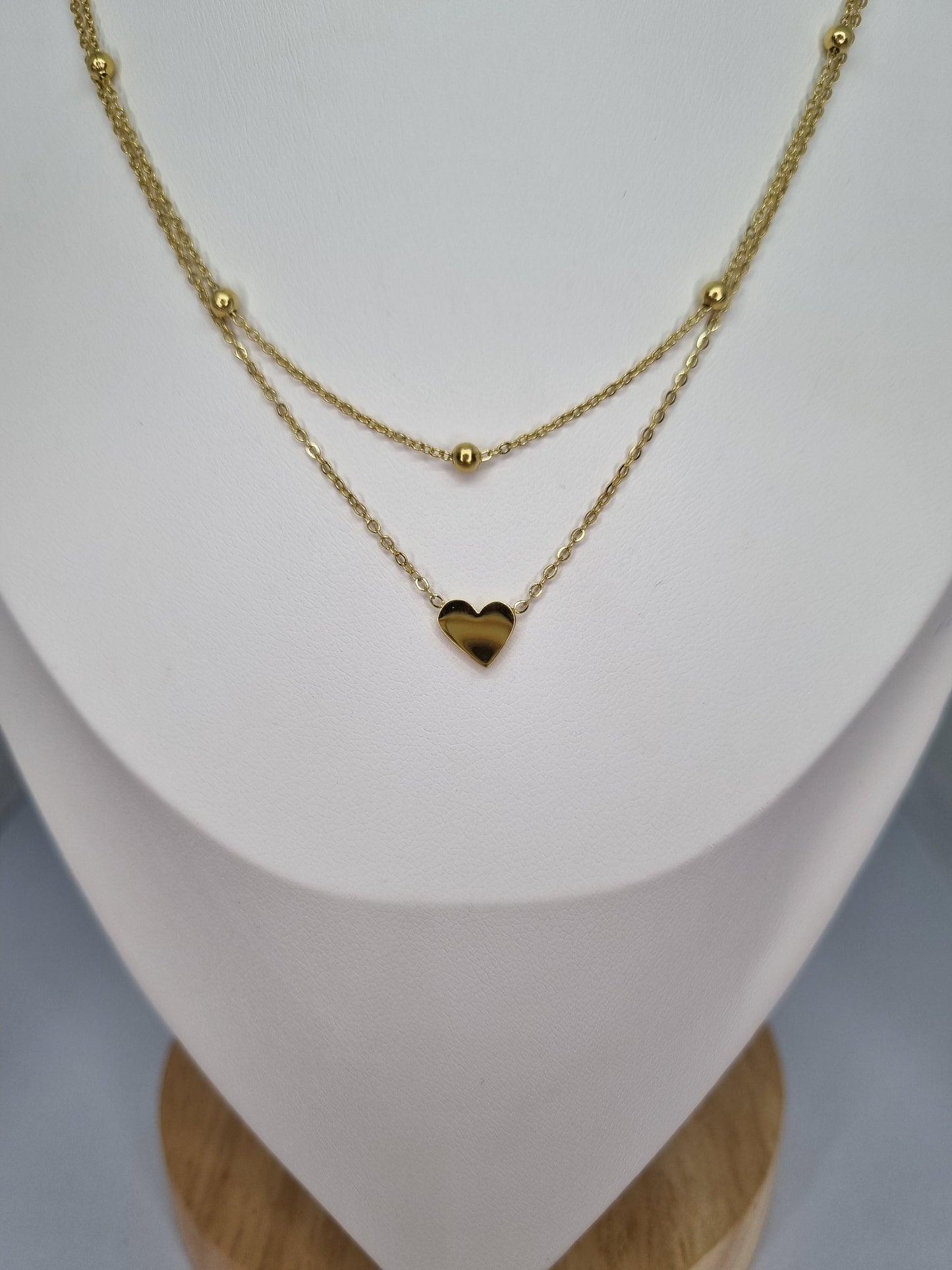 ALBA - Collier 2 rangs, chaine avec boules et cœur