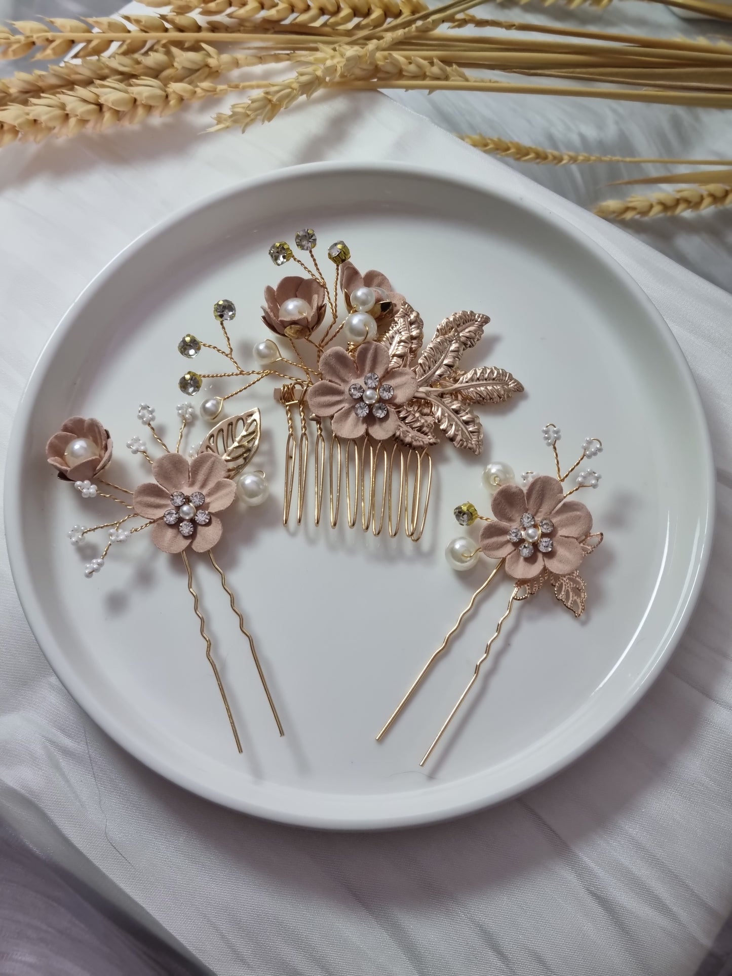 ALTHEA  - Peigne fleur tissu & perle