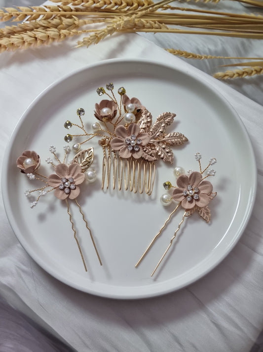 ALTHEA  - Peigne fleur tissu & perle