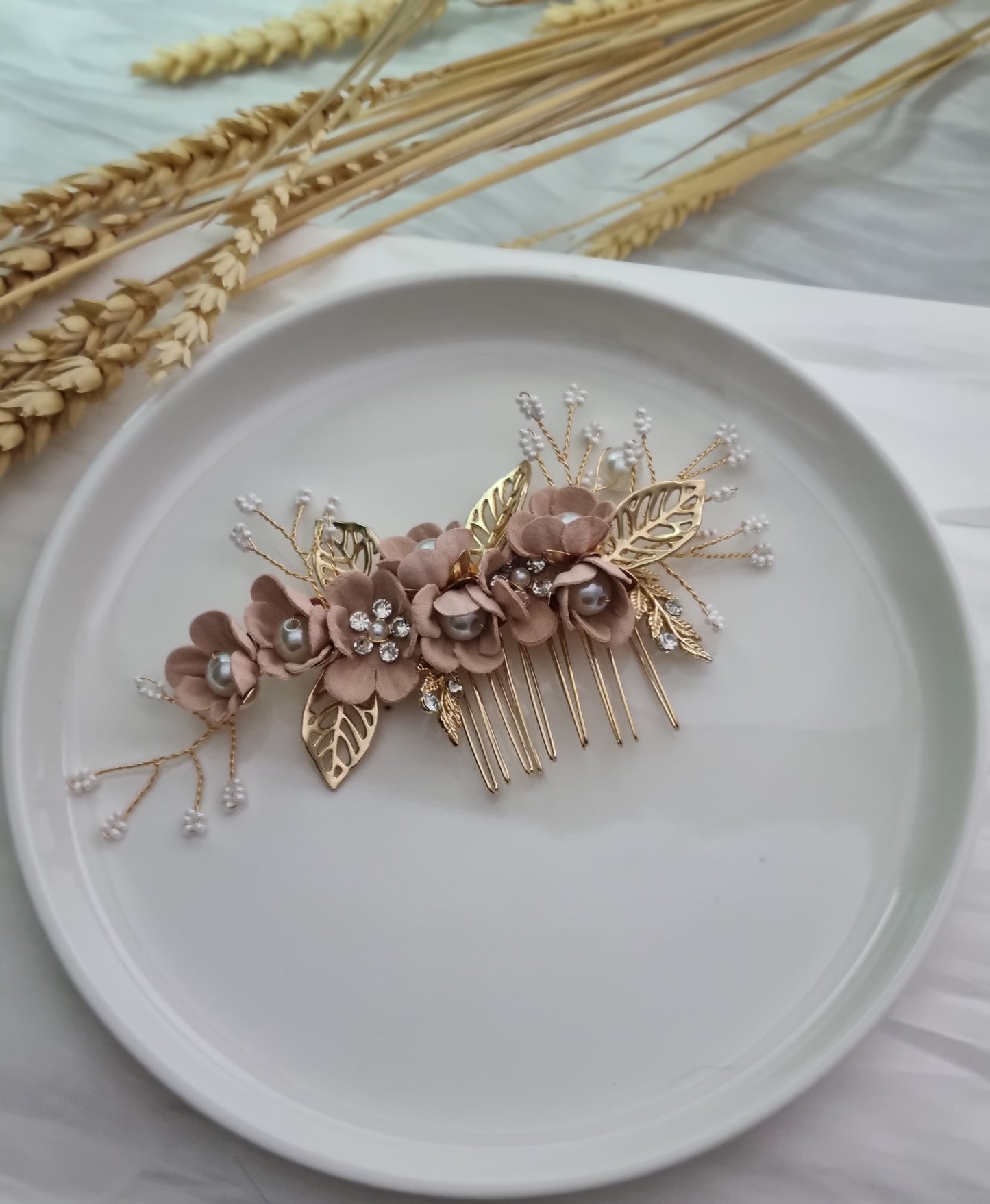 ALTHEA  - Peigne fleur tissu & perle
