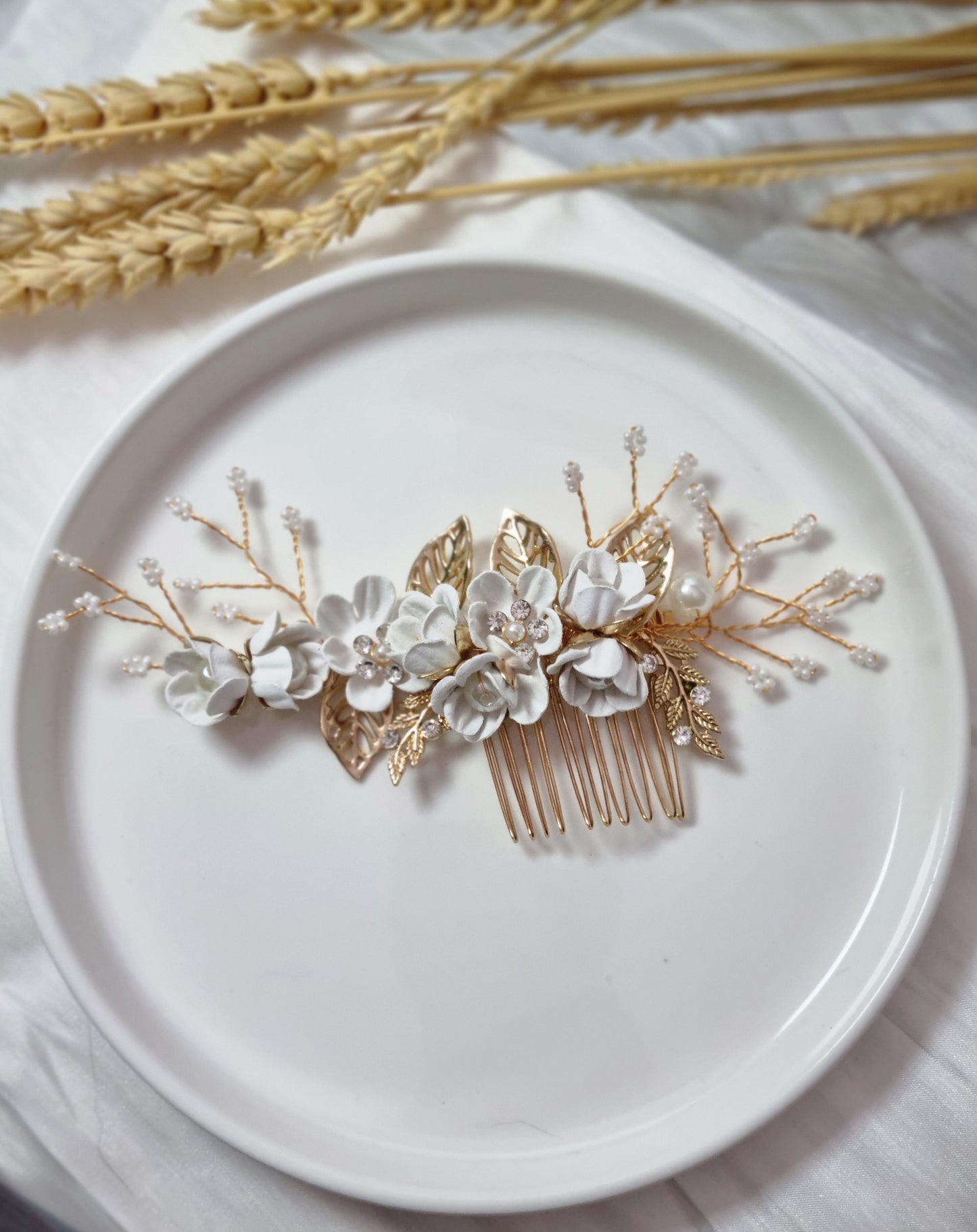 ALTHEA  - Peigne fleur tissu & perle