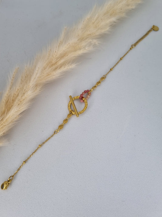 NOVA - Bracelet chaîne dorée avec pierre rose