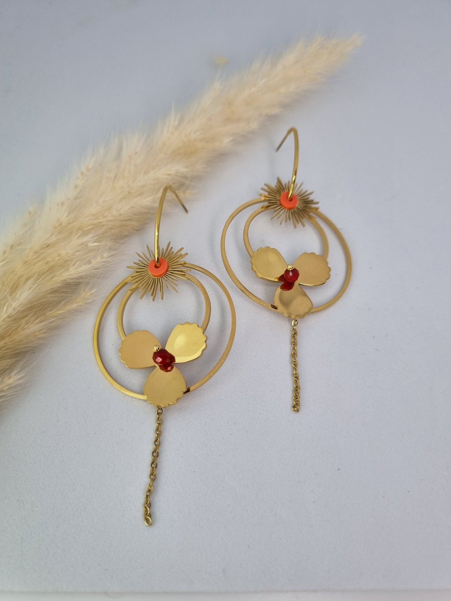 LISA -Boucles d'oreilles pierre et fleur