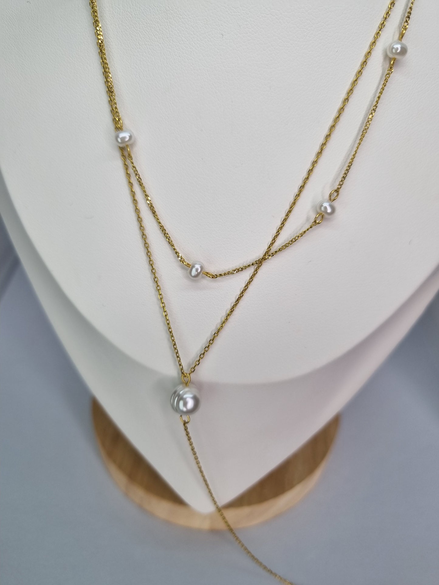 ELARA - Collier double chaîne avec perle en Y