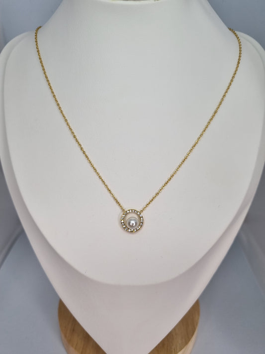 SELENE -Collier doré avec cercle strass et perle synthétique