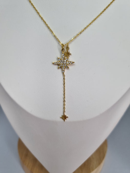 VENUS - Collier   doré en Y avec étoile strass