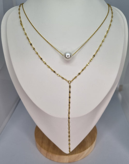 SERENA collier double chaîne dorée avec perle