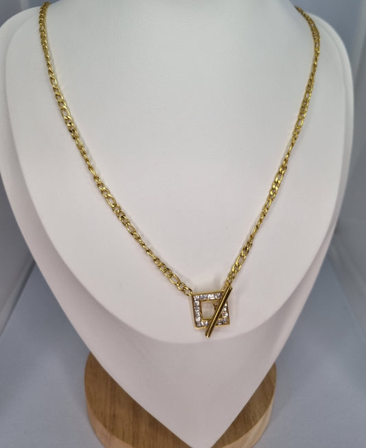 DUNE - Collier maille figaro, motif carré avec oxydes de zirconium