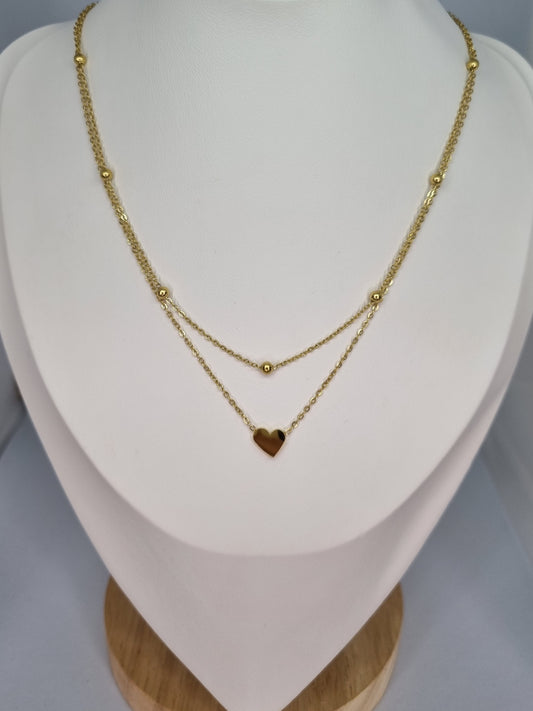 ALBA - Collier 2 rangs, chaine avec boules et cœur