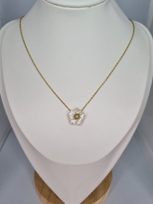 PERLINE - Collier fleur nacrée et petit cristal